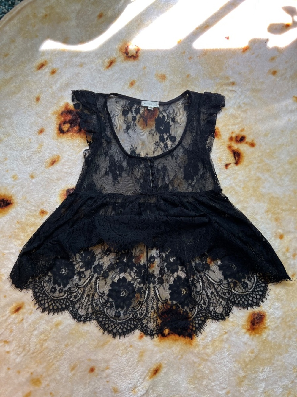 Sheer Black Lace Peplum Top